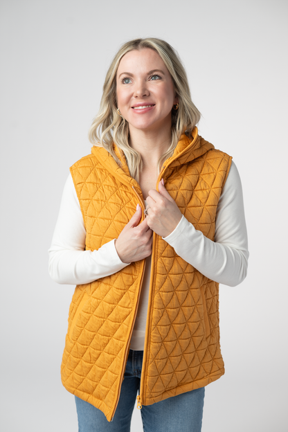 Heather Geometric Hooded Vest - Mustard
