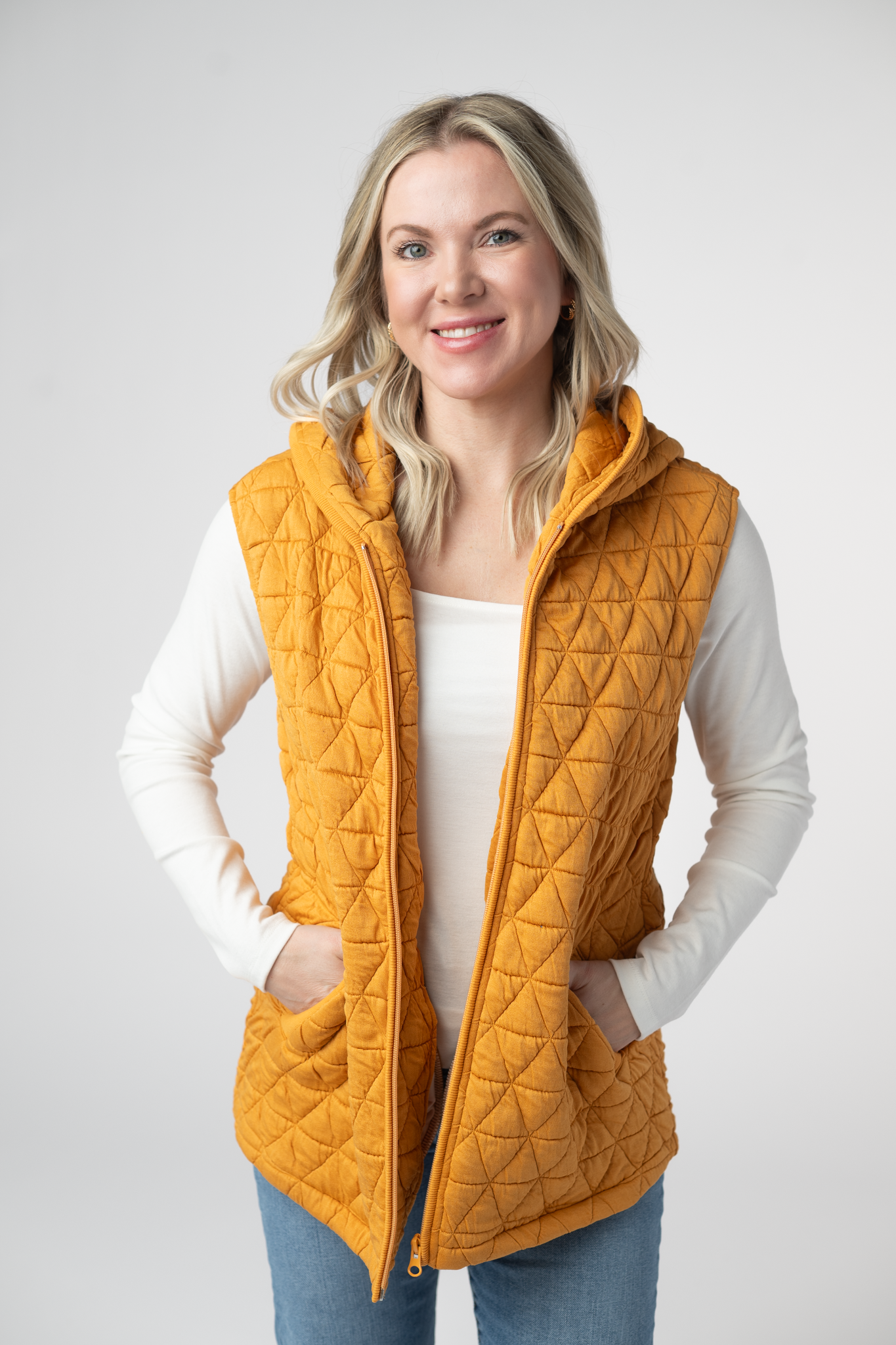 Heather Geometric Hooded Vest - Mustard