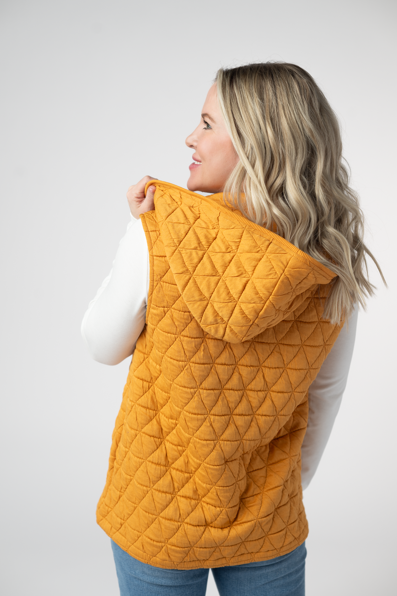 Heather Geometric Hooded Vest - Mustard