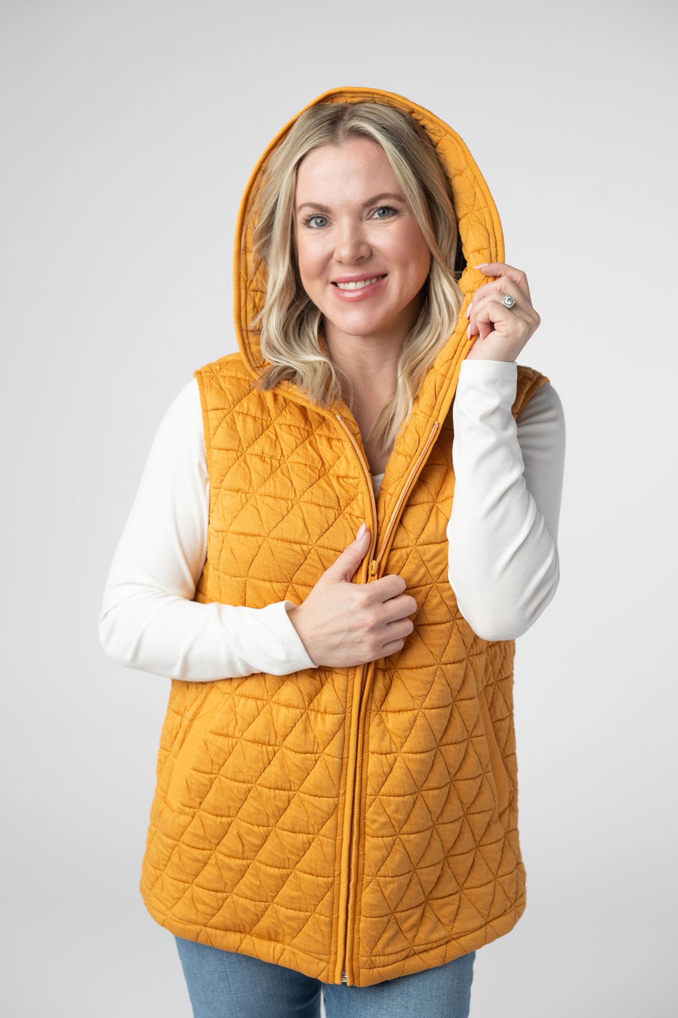 Heather Geometric Hooded Vest - Mustard