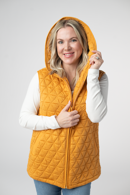 Heather Geometric Hooded Vest - Mustard