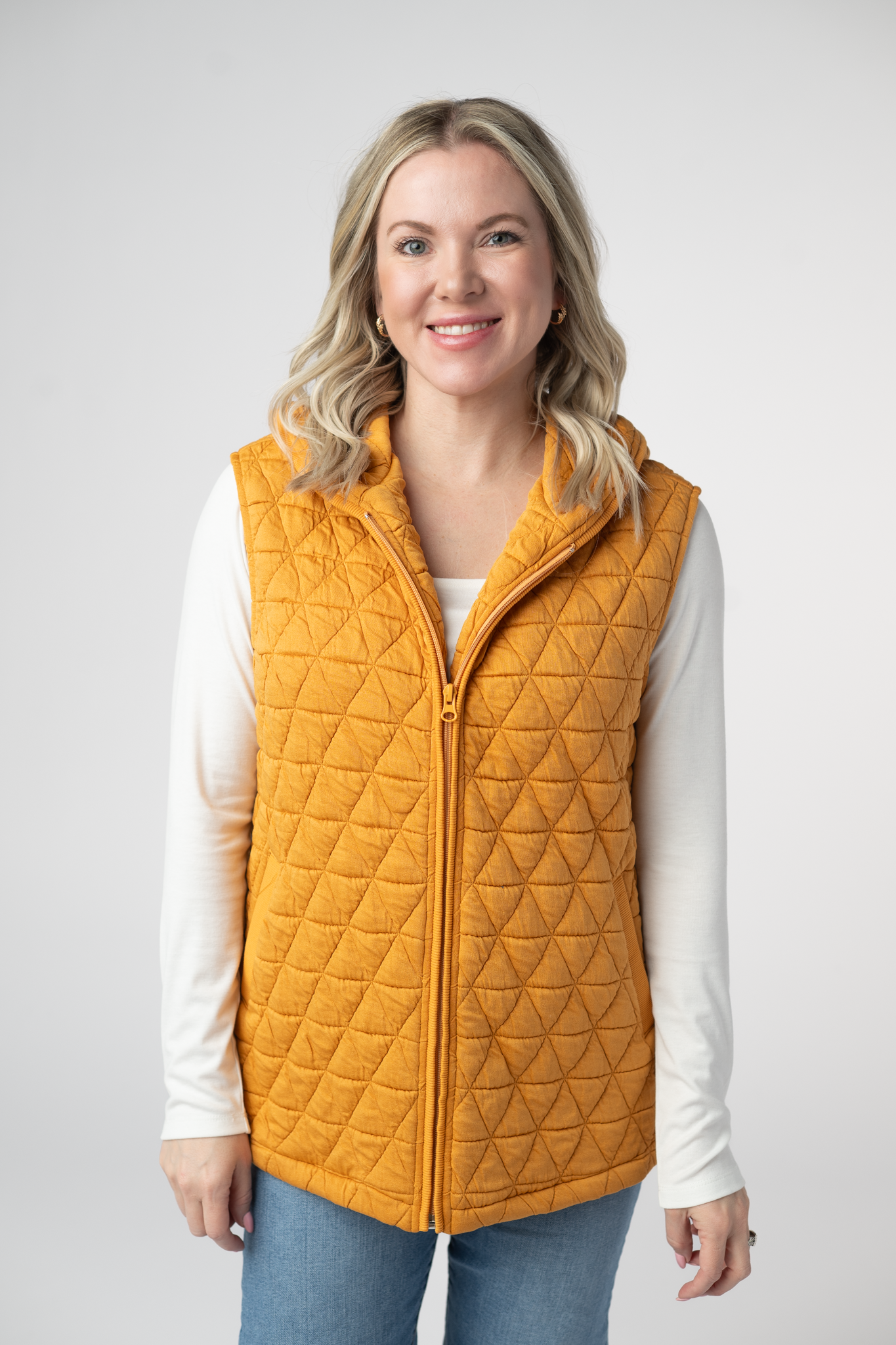 Heather Geometric Hooded Vest - Mustard