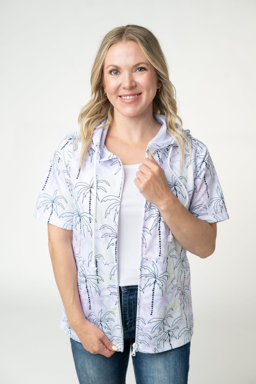 IN STOCK Short Sleeve Hoodie - Neon Palm Trees