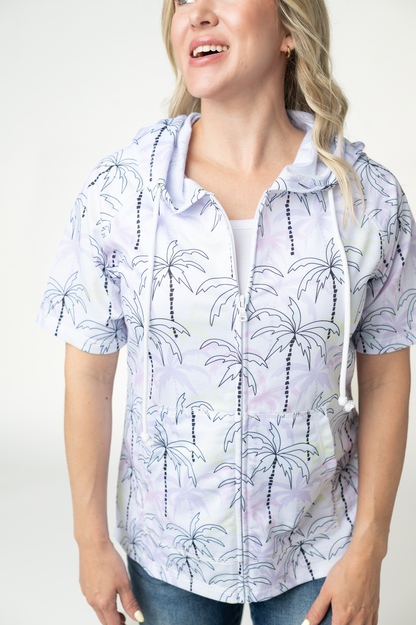 IN STOCK Short Sleeve Hoodie - Neon Palm Trees