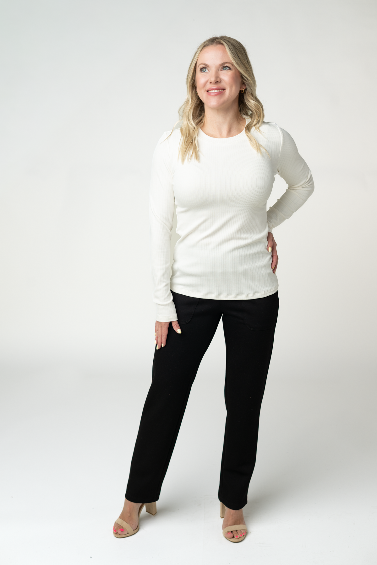 Reese Ribbed Long Sleeve Top - Ivory
