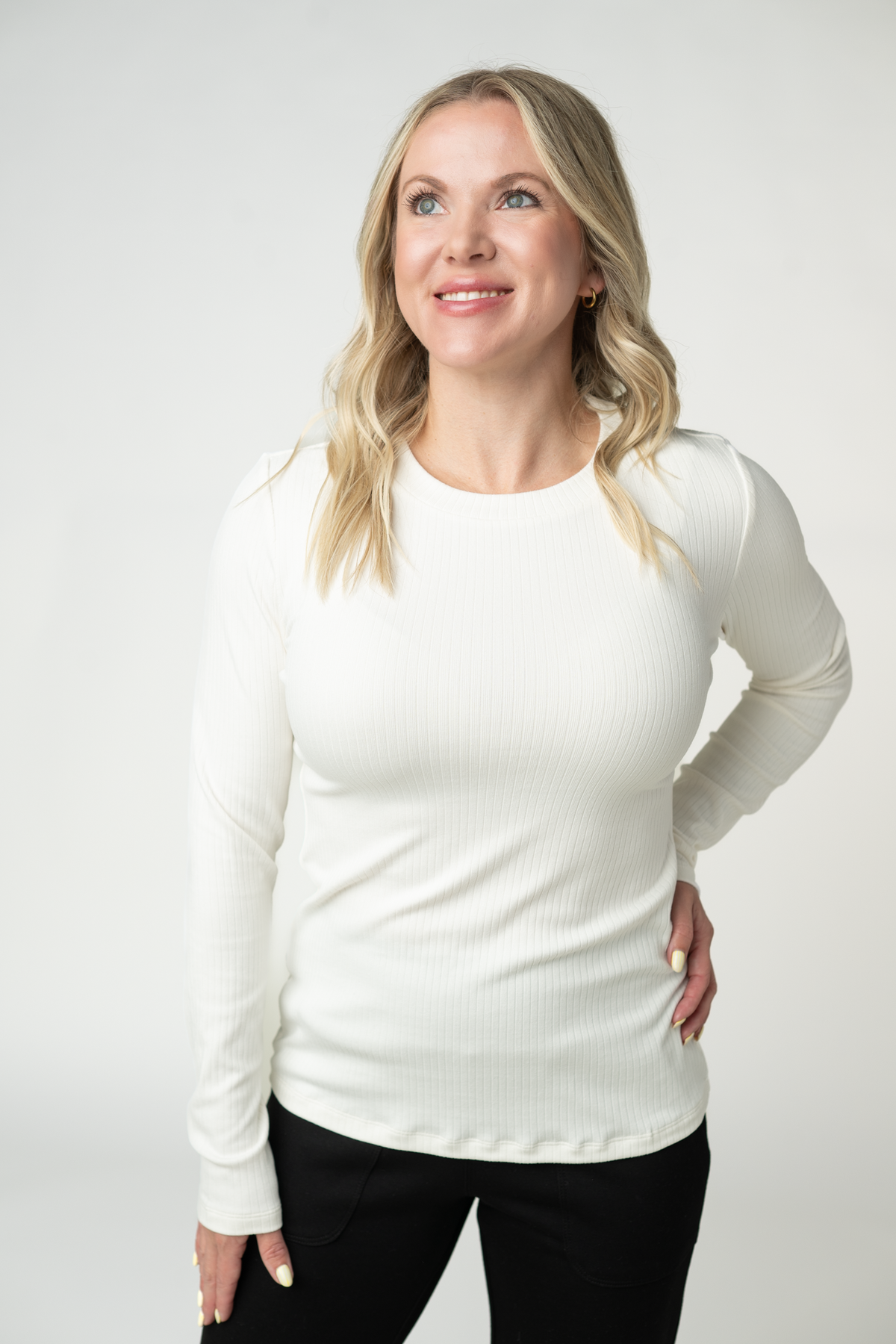 Reese Ribbed Long Sleeve Top - Ivory