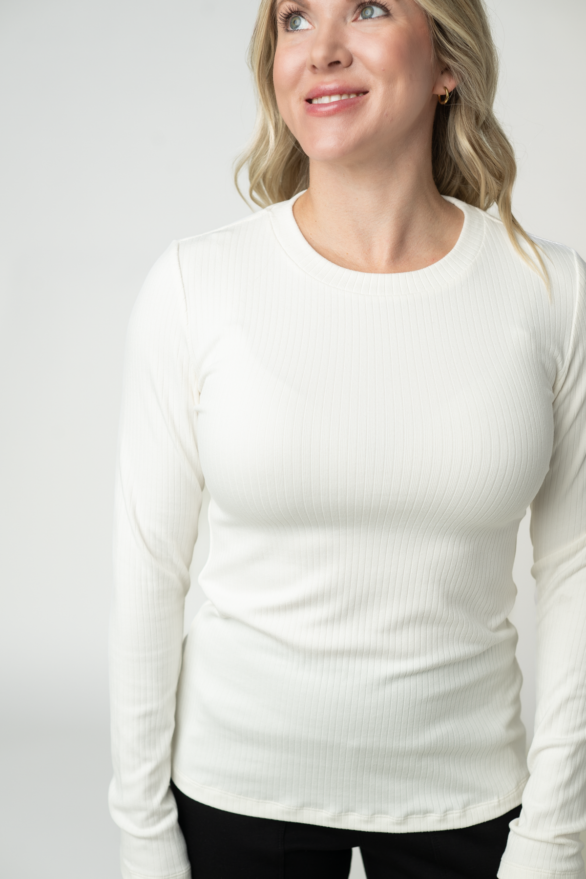 Reese Ribbed Long Sleeve Top - Ivory