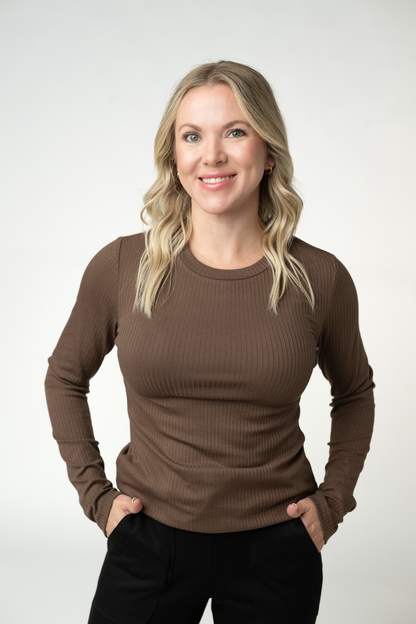 Reese Ribbed Long Sleeve Top - Brown