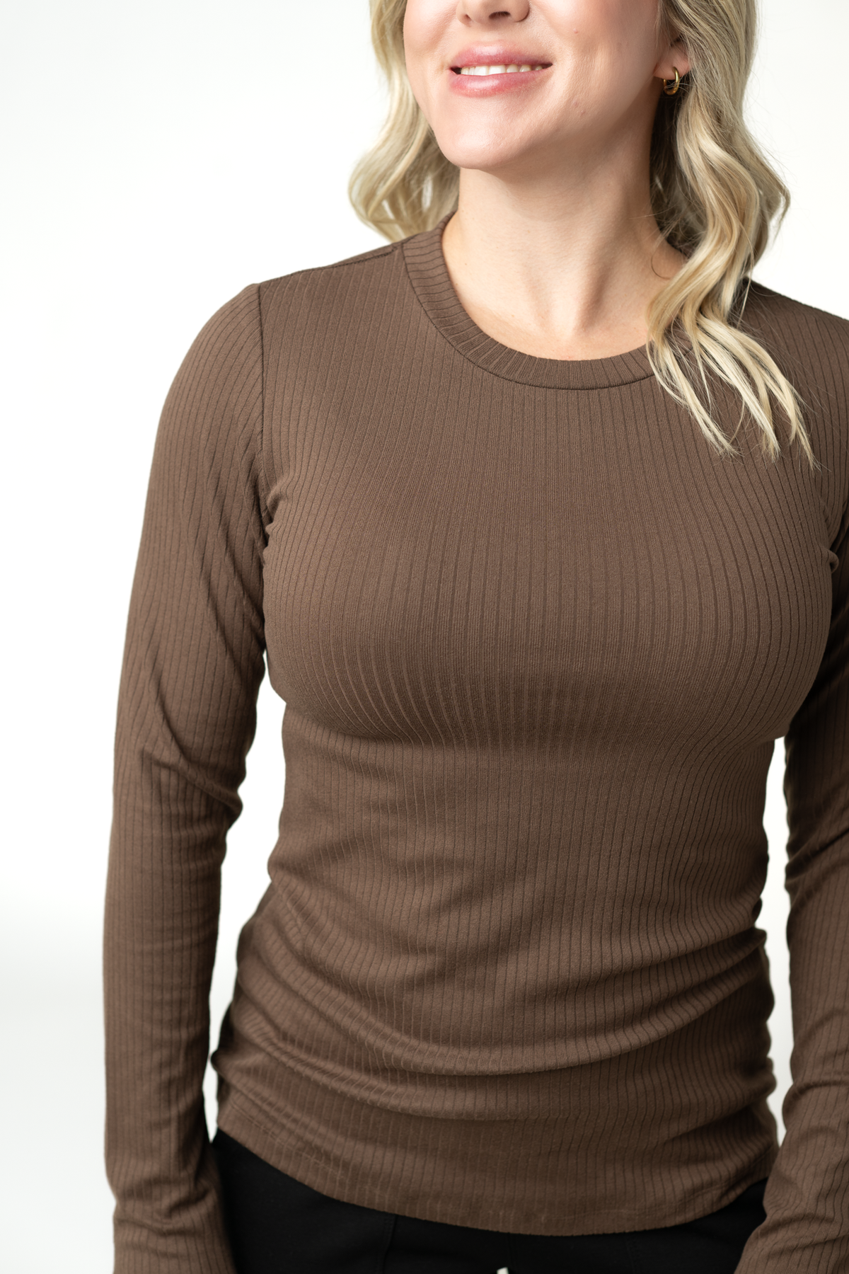 Reese Ribbed Long Sleeve Top - Brown