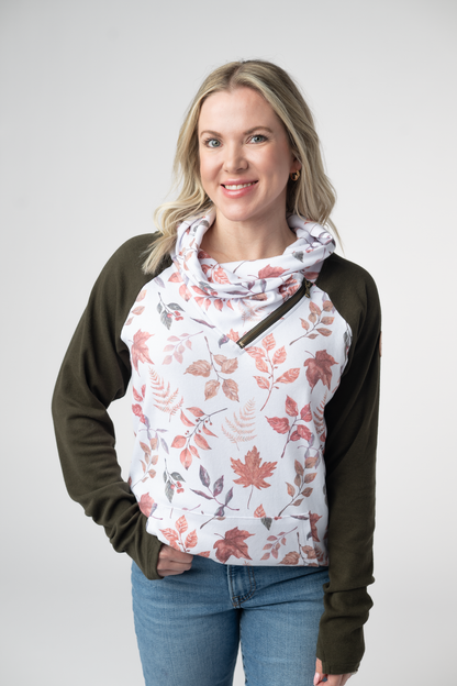Classic Zoey ZipCowl Sweatshirt - Autumn Leaves and Olive