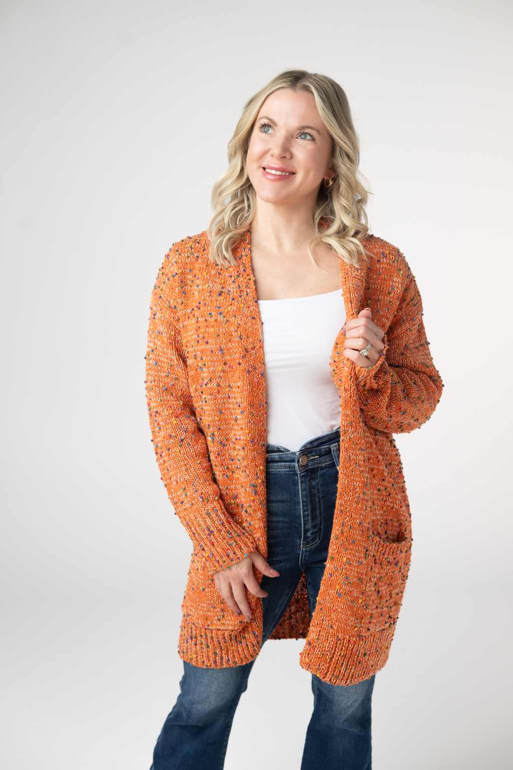 Carly Confetti Dot Cardigan - Pumpkin