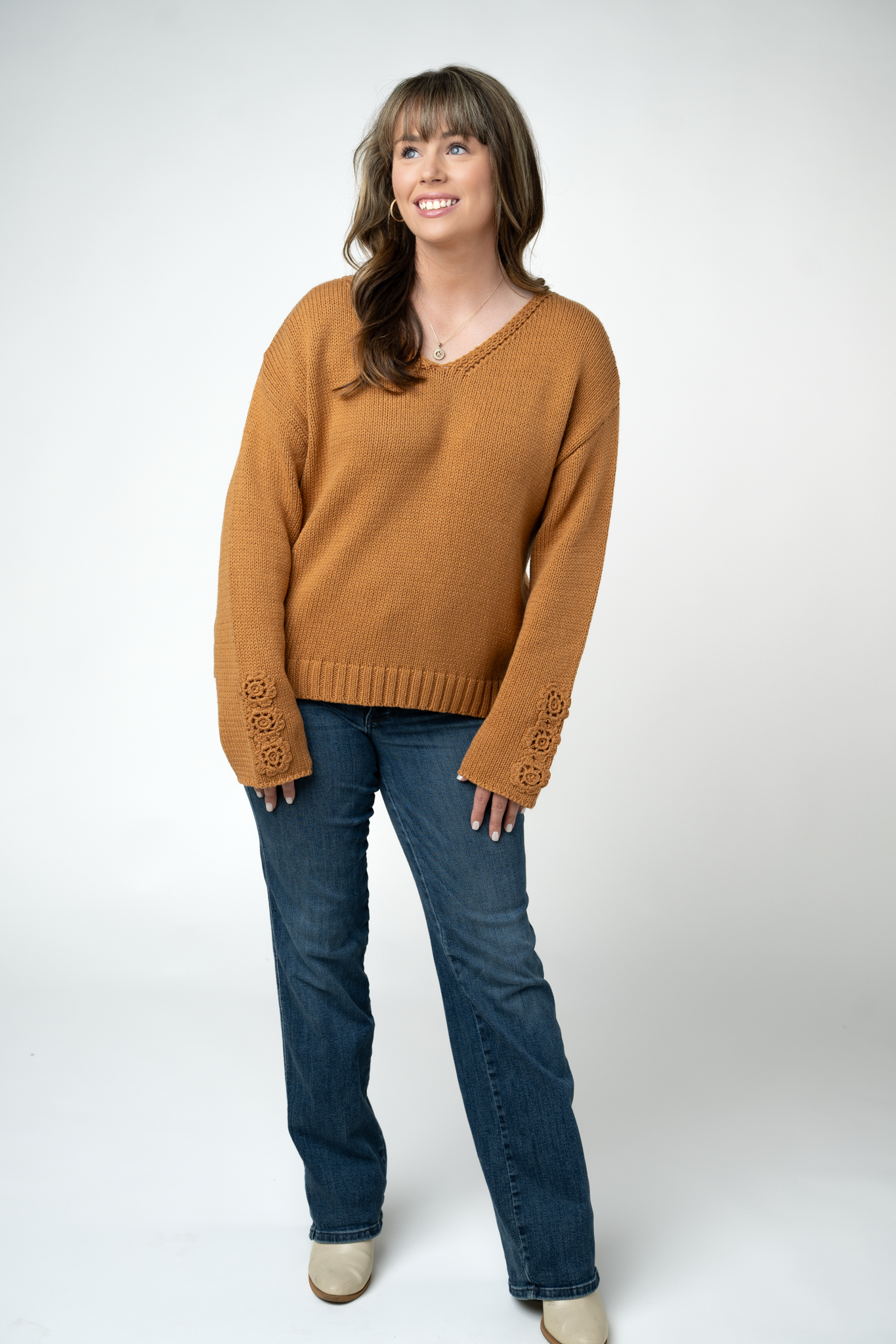 Crochet Sleeve Top - Camel