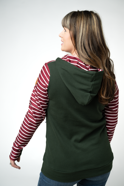 Soft Classic HalfZip Hoodie - Evergreen and Burgundy Stripes