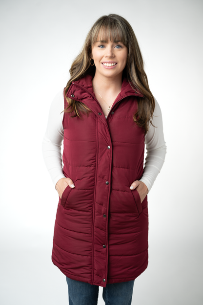 Harlow Long Vest - Burgundy