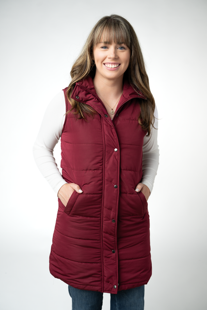 Harlow Long Vest - Burgundy