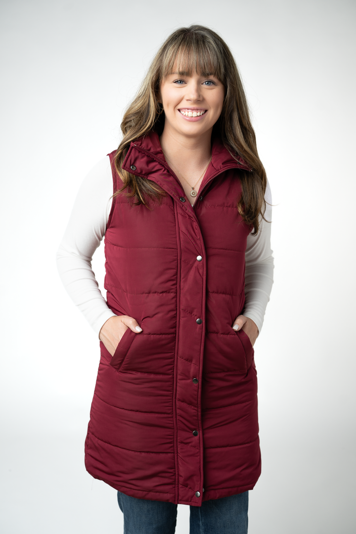 Harlow Long Vest - Burgundy