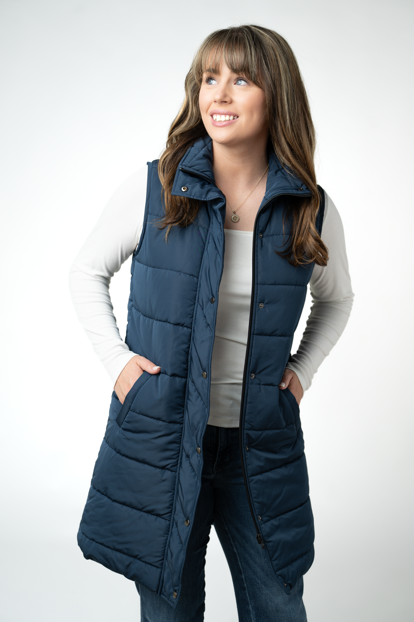 Harlow Long Vest - Navy