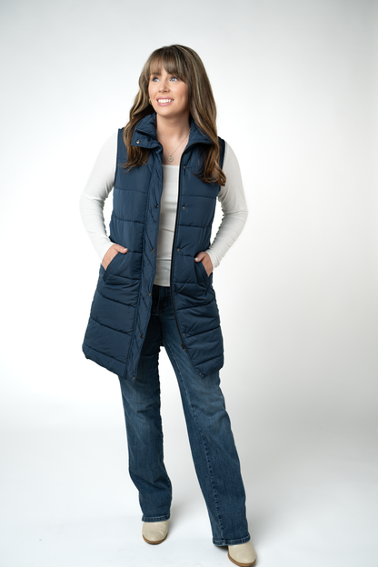 Harlow Long Vest - Navy