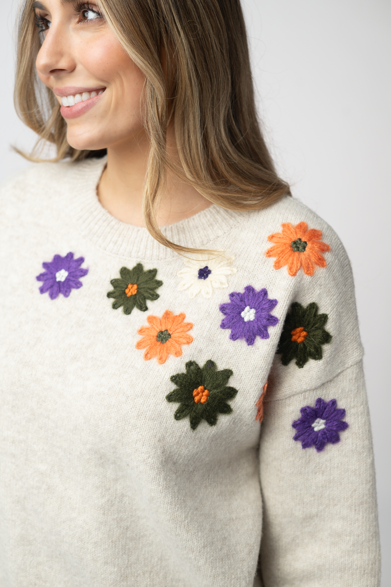 Fall Floral Sweater - Beige