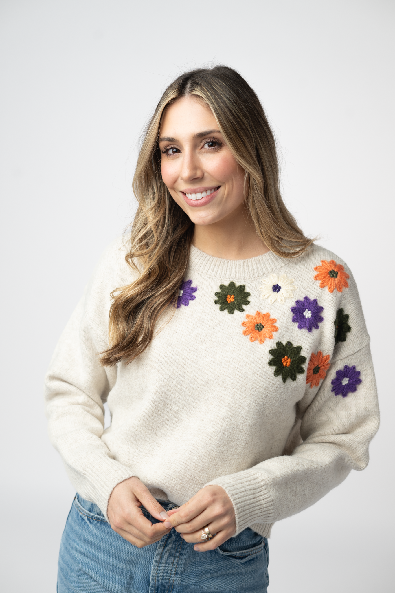 Fall Floral Sweater - Beige