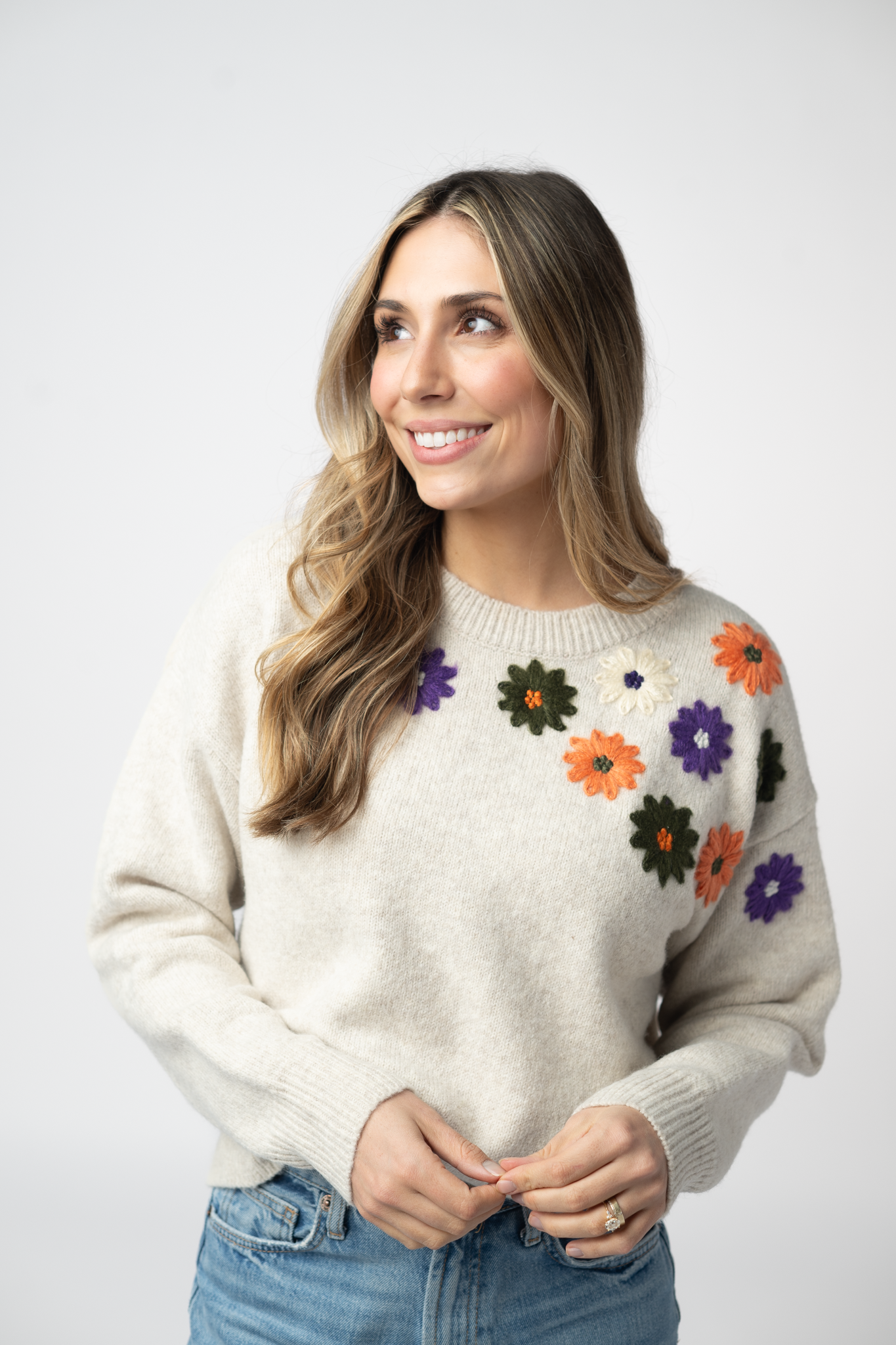Fall Floral Sweater - Beige