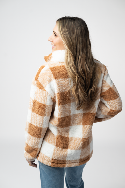 Sherpa Plaid Pullover - Camel