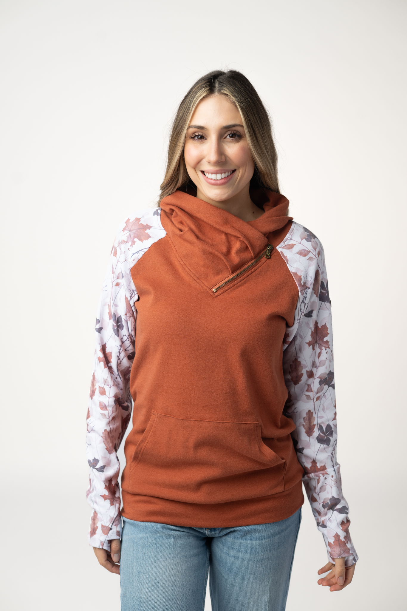 Classic Zoey ZipCowl Sweatshirt - Maple and Fall Foliage