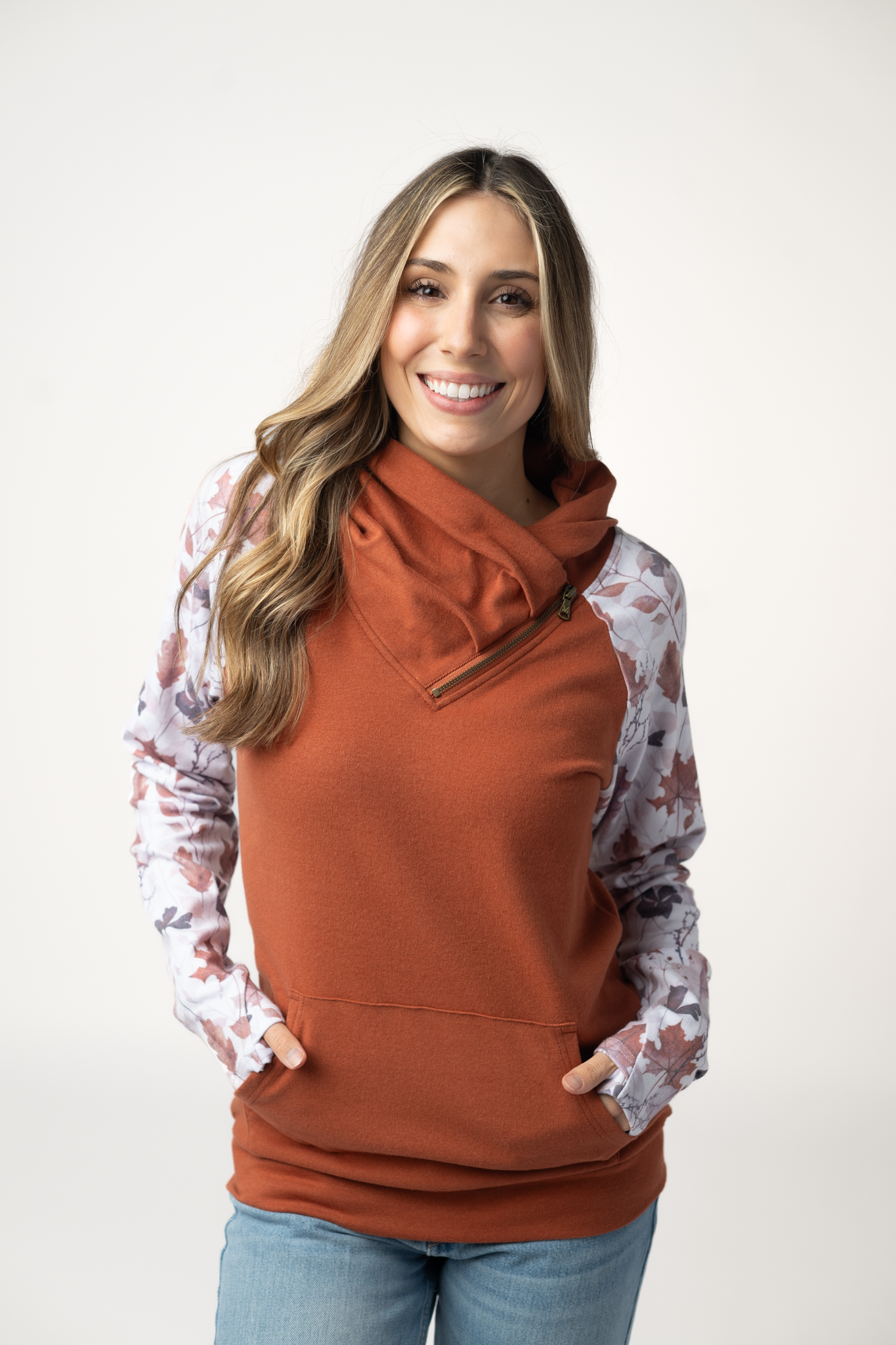Classic Zoey ZipCowl Sweatshirt - Maple and Fall Foliage