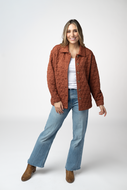 Geometric Button Down Jacket - Rust