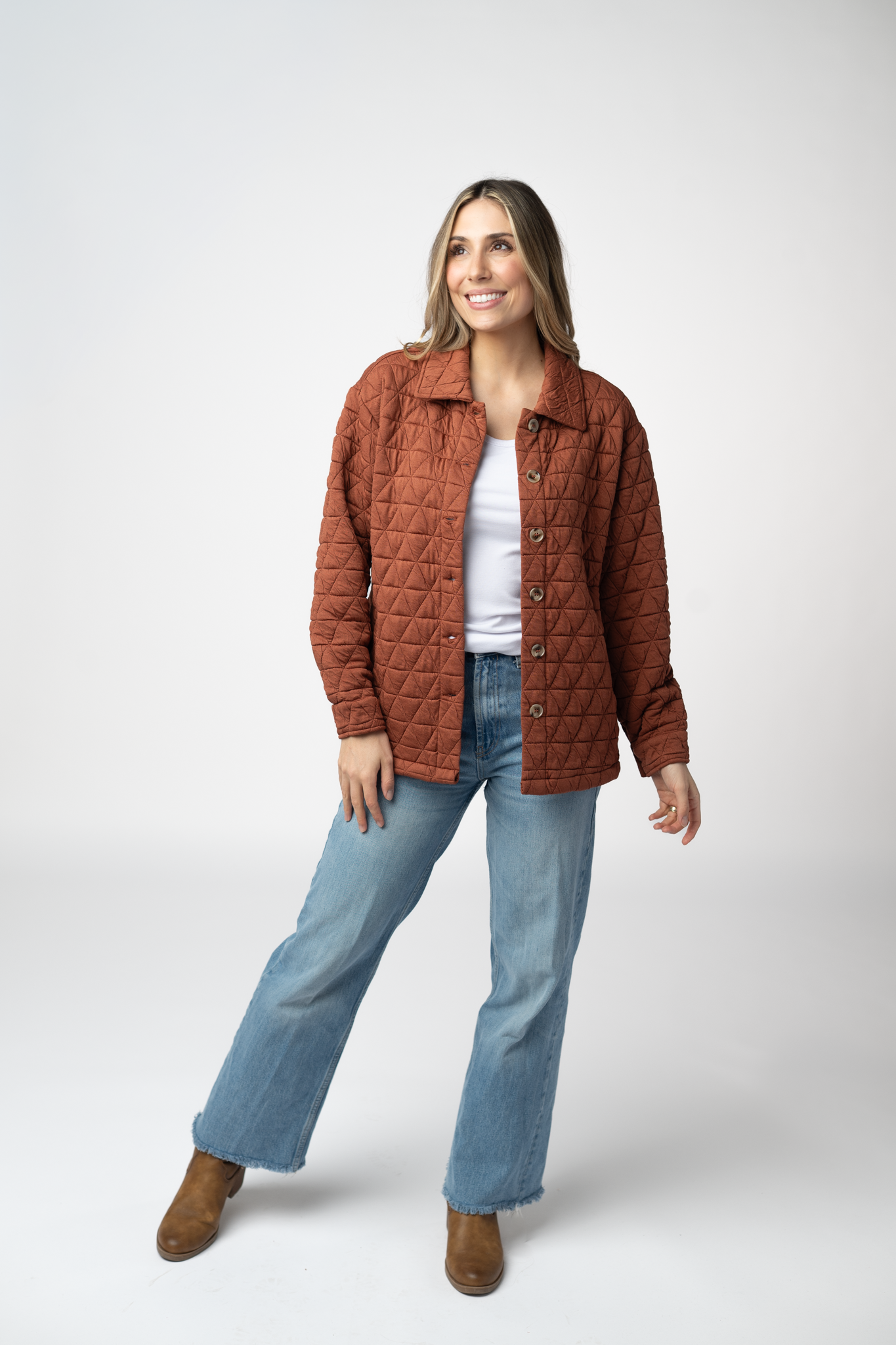 Geometric Button Down Jacket - Rust
