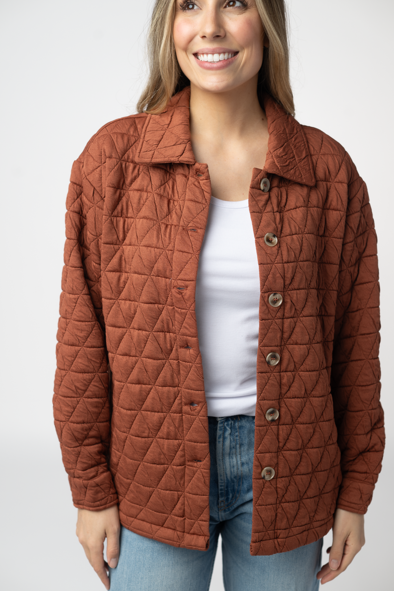 Geometric Button Down Jacket - Rust