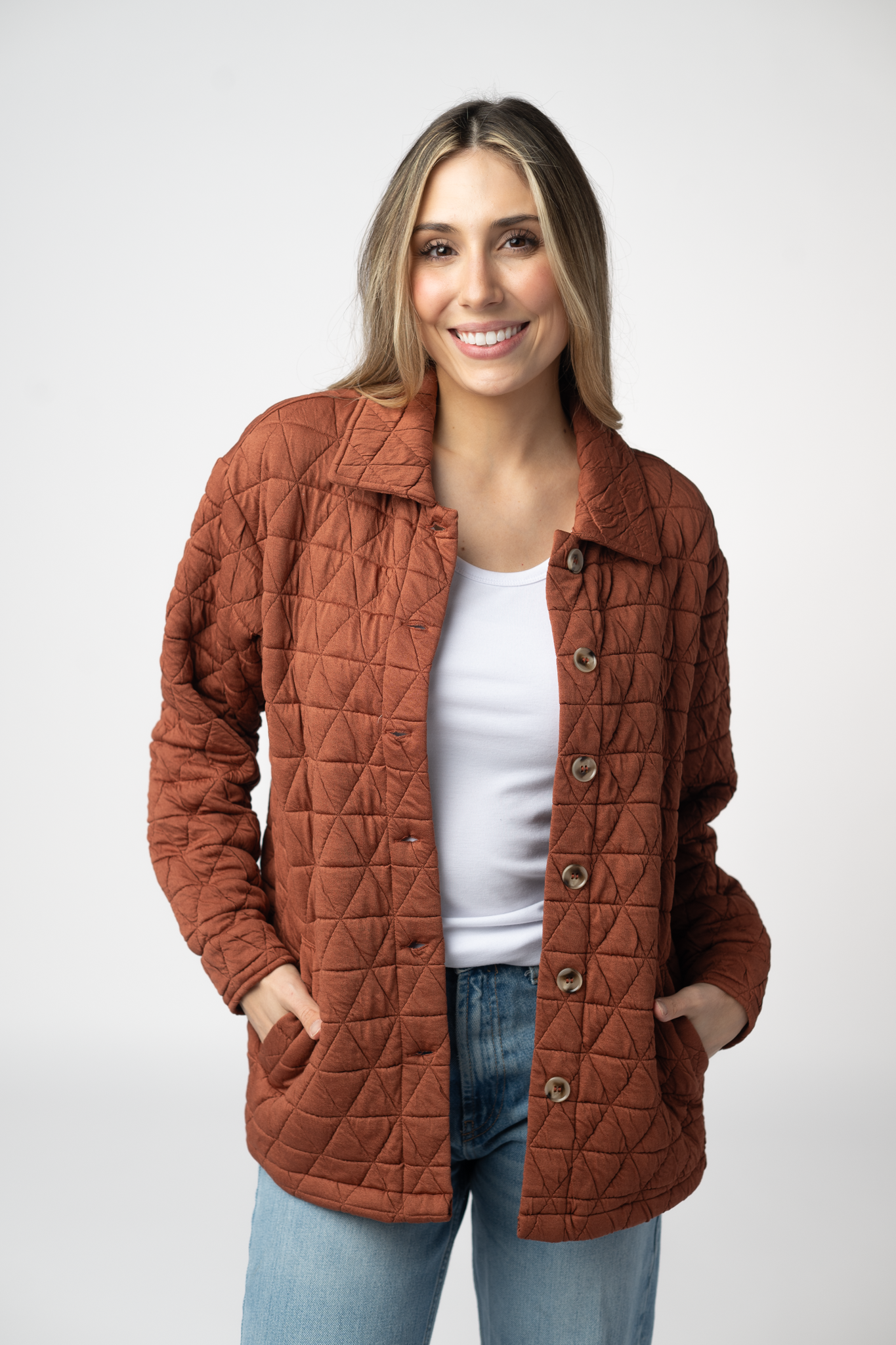 Geometric Button Down Jacket - Rust
