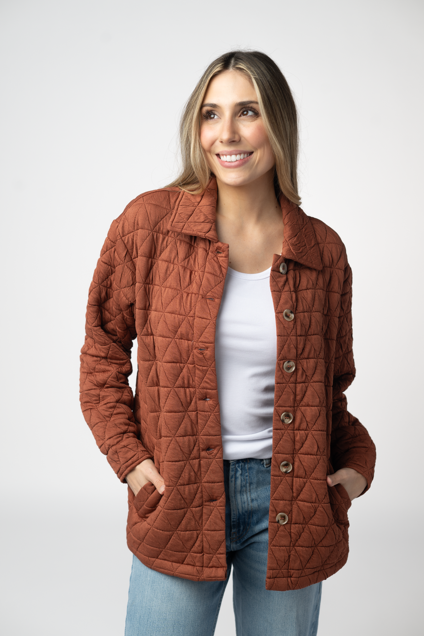Geometric Button Down Jacket - Rust