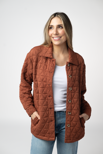 Geometric Button Down Jacket - Rust