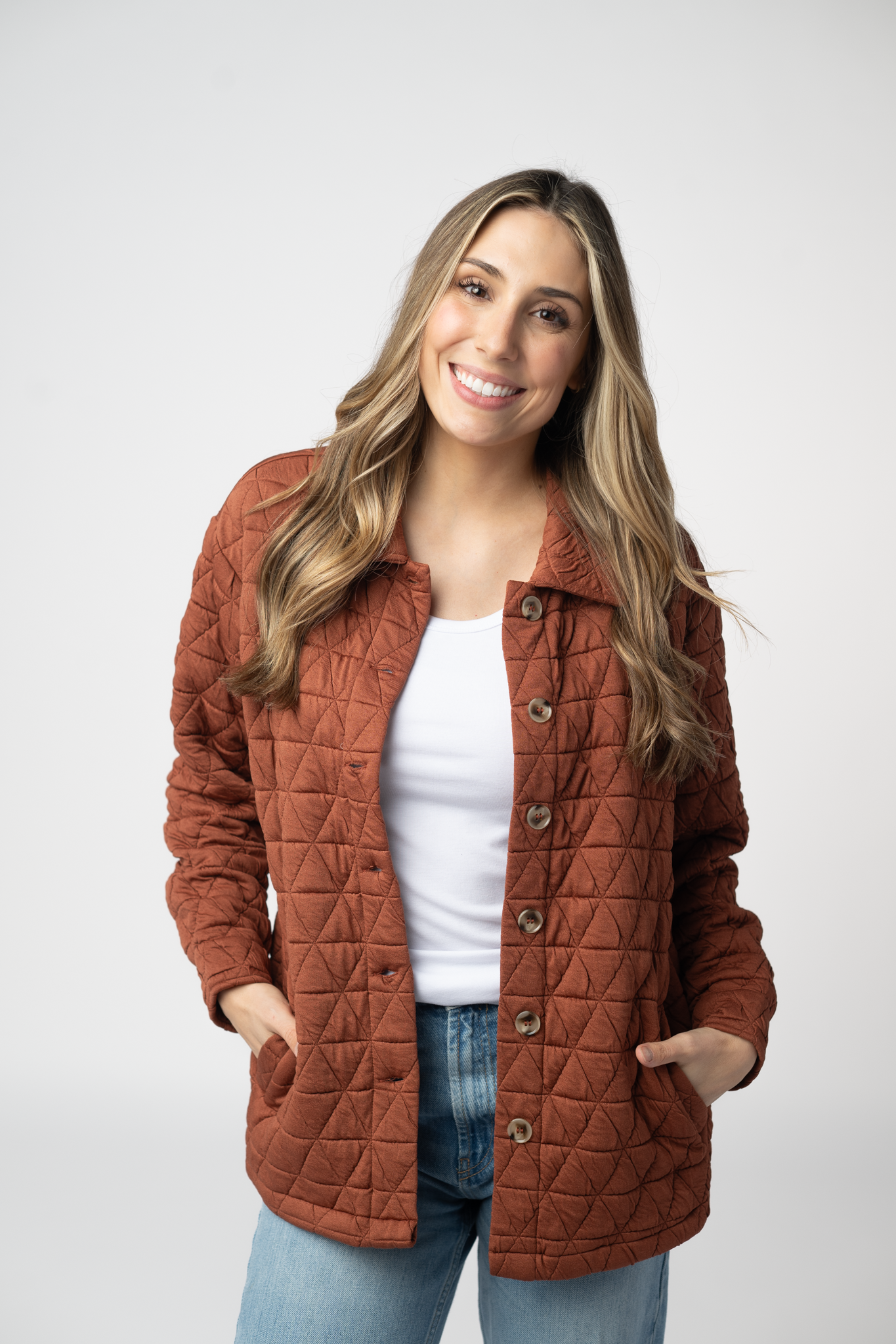 Geometric Button Down Jacket - Rust