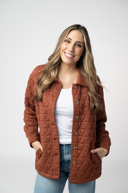 Geometric Button Down Jacket - Rust