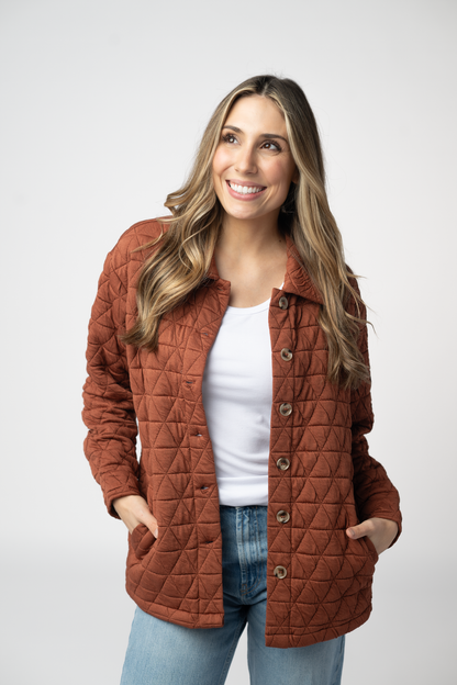 Geometric Button Down Jacket - Rust