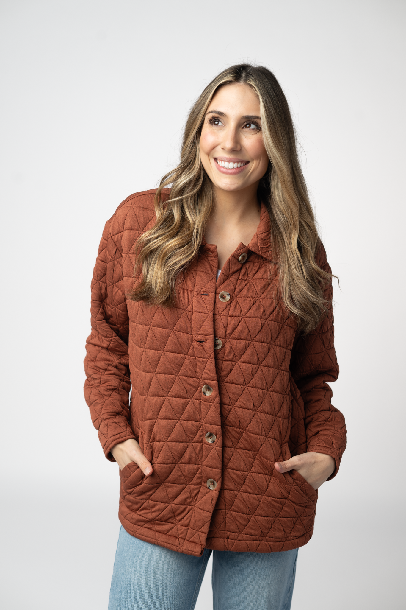Geometric Button Down Jacket - Rust