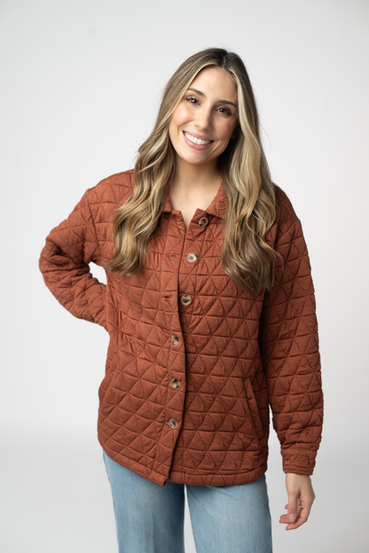 Geometric Button Down Jacket - Rust