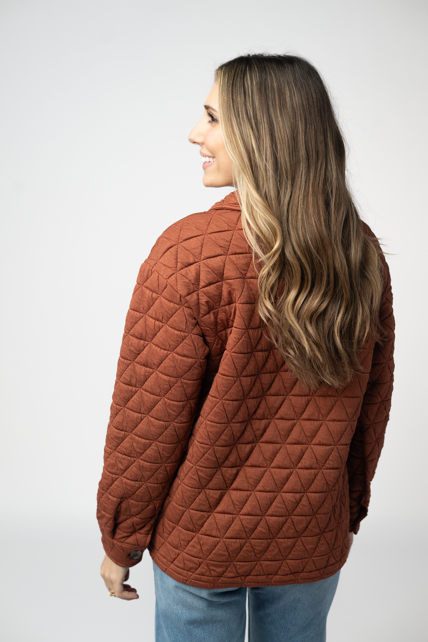 Geometric Button Down Jacket - Rust