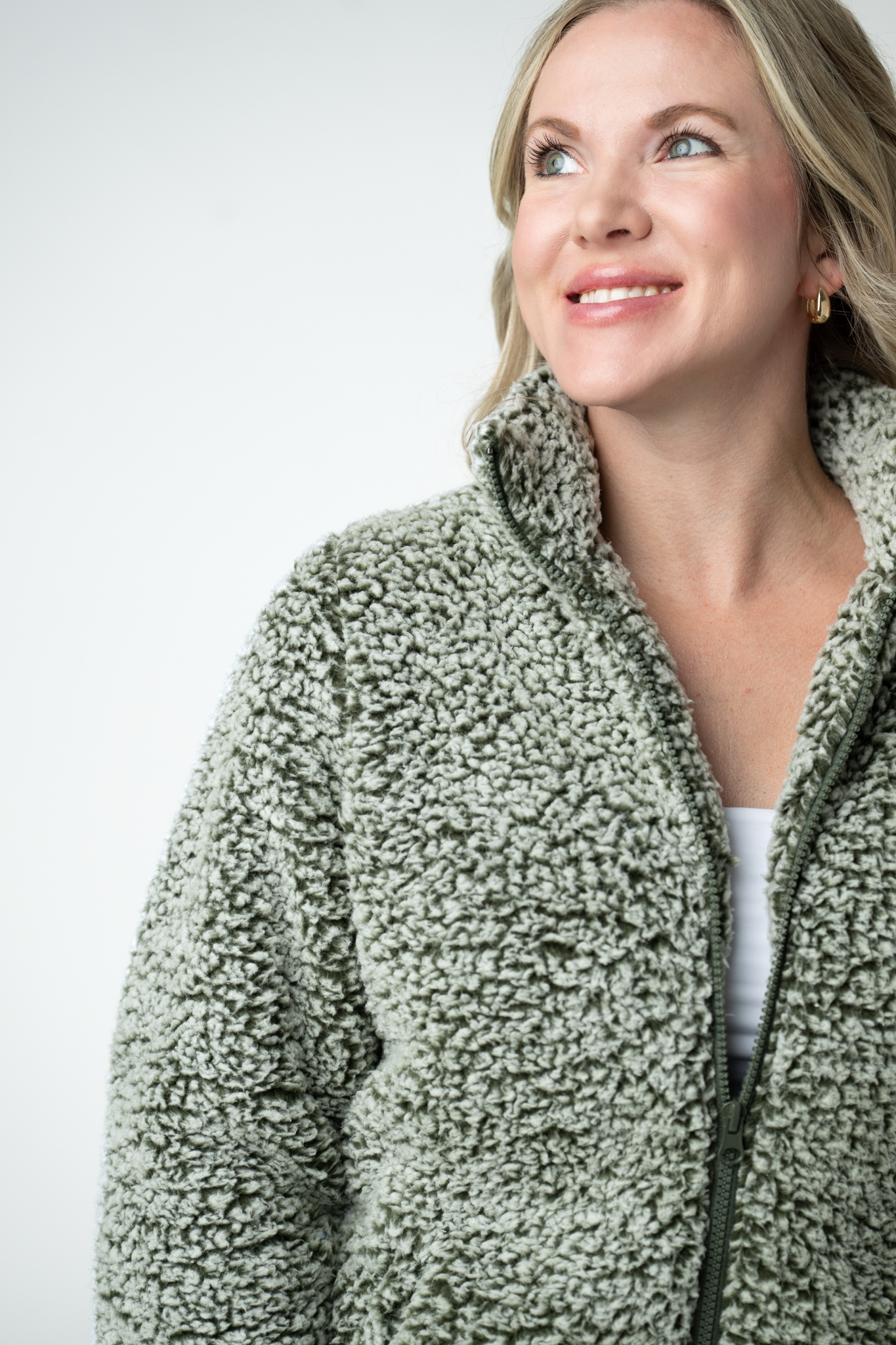 Two Tone Fullzip Sherpa - Olive and White