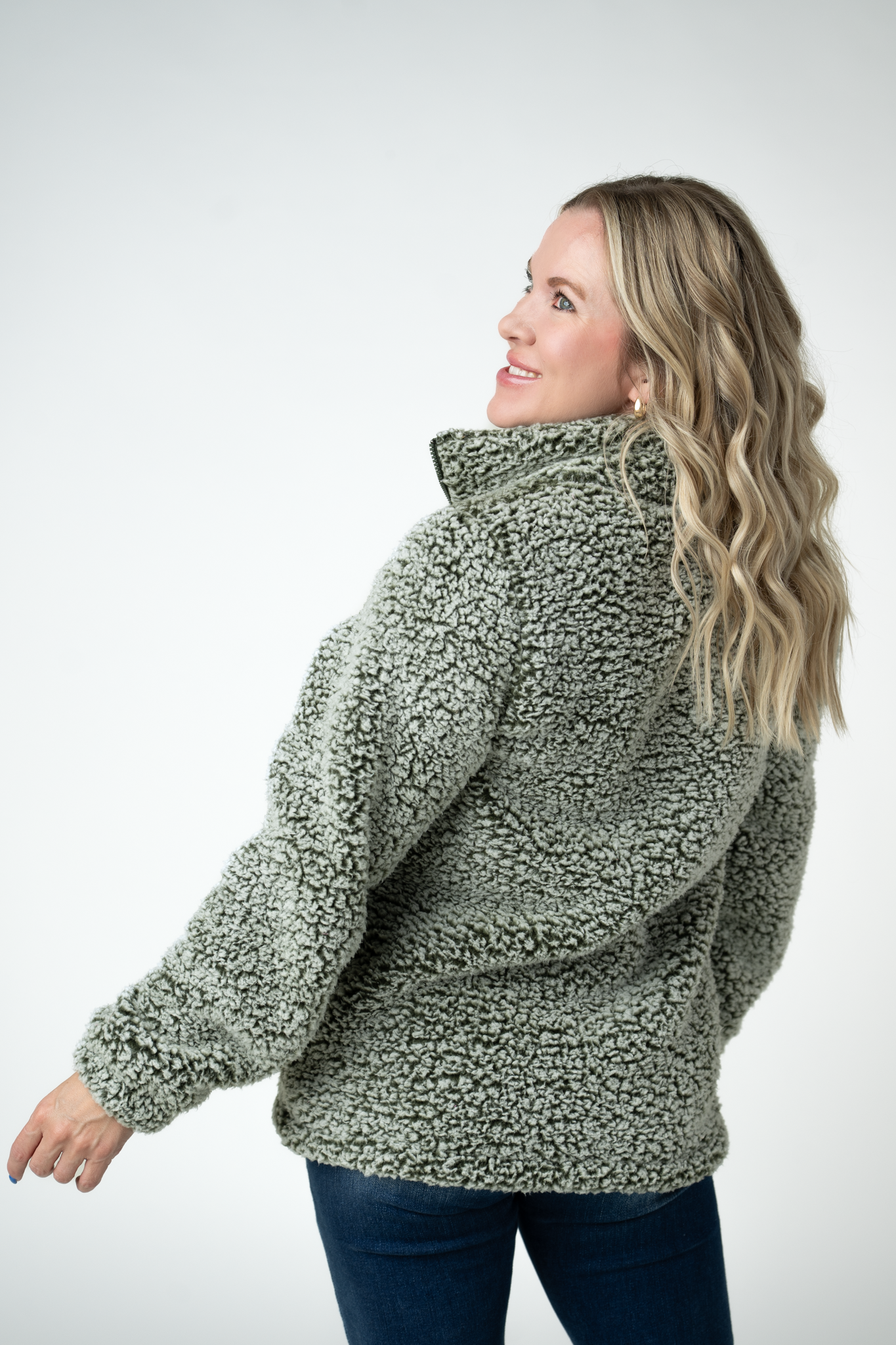 Two Tone Fullzip Sherpa - Olive and White