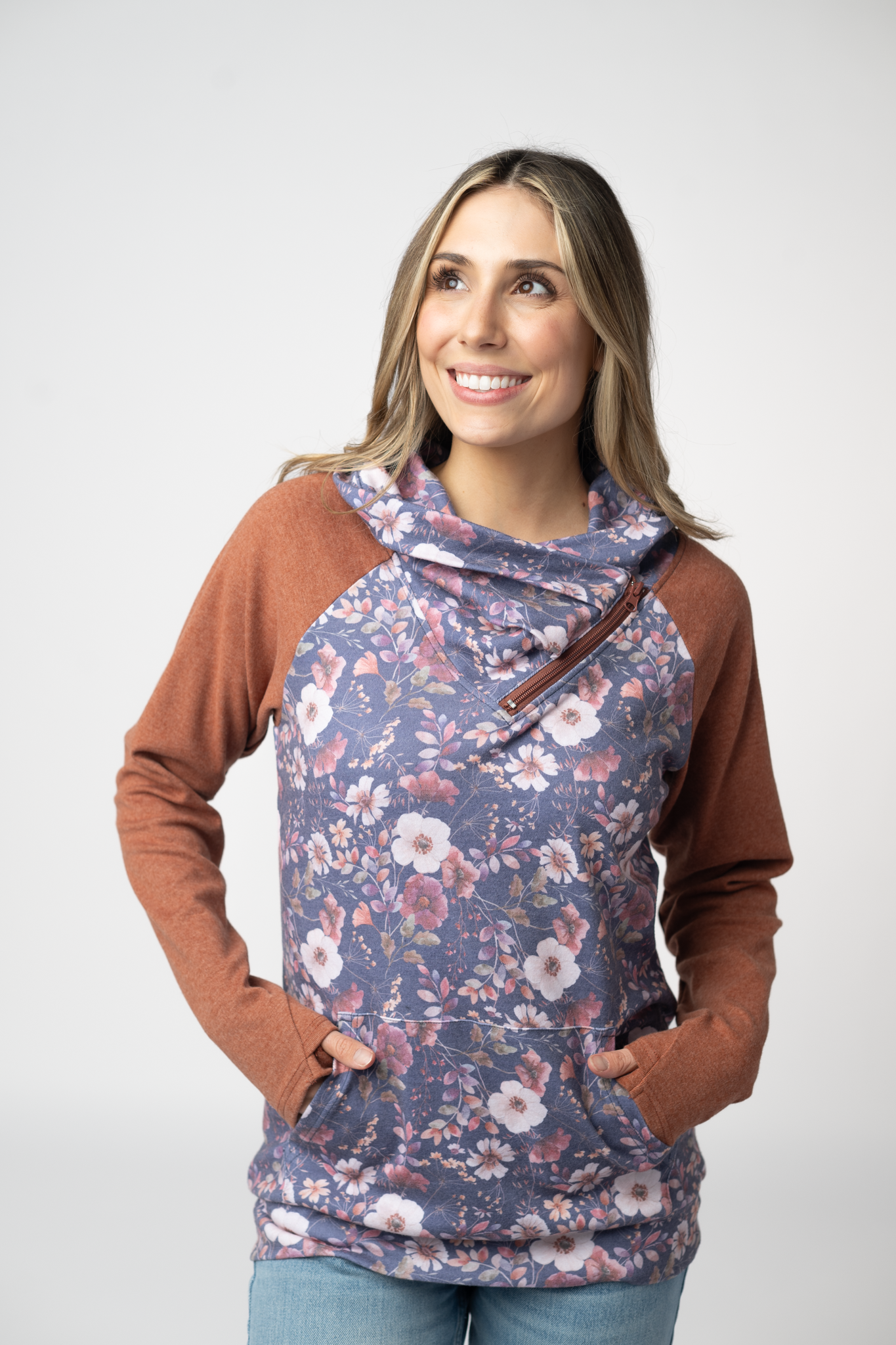 Classic Zoey ZipCowl Sweatshirt - Blushwood Floral and Terra Cotta