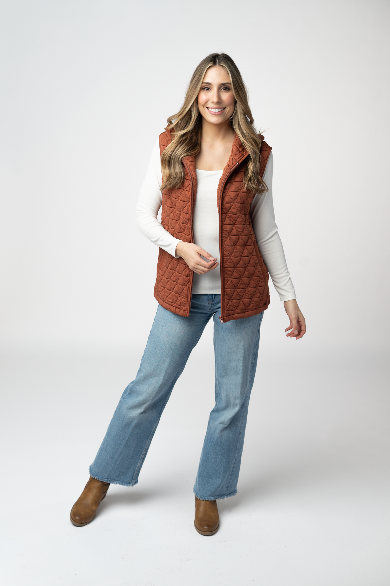 Heather Geometric Hooded Vest - Rust