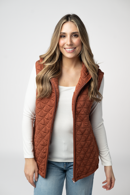 Heather Geometric Hooded Vest - Rust