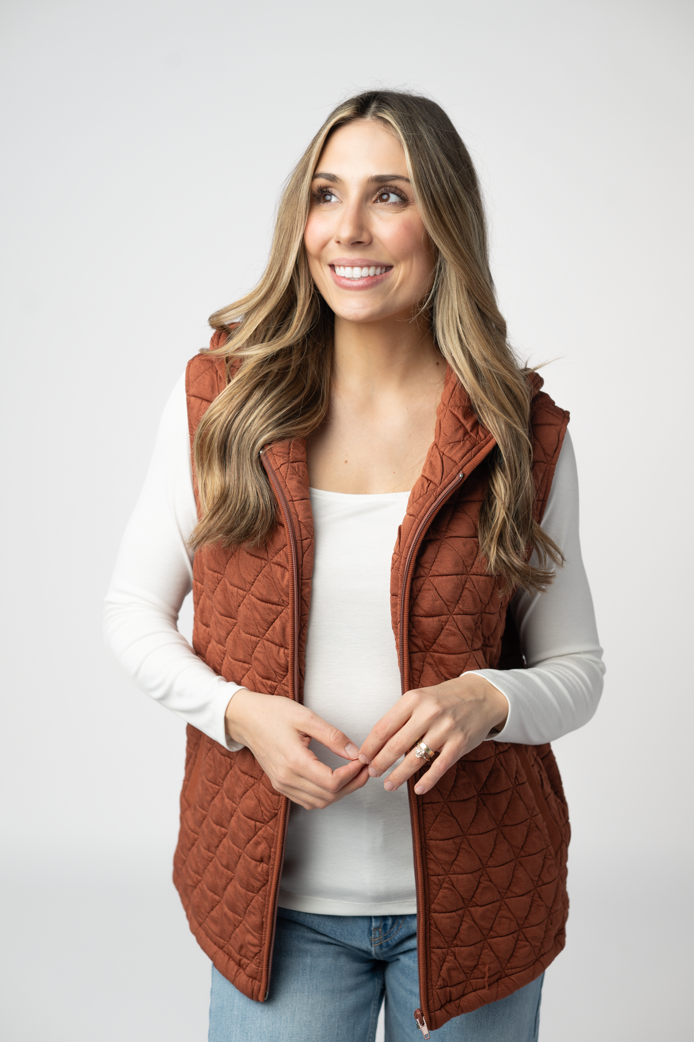 Heather Geometric Hooded Vest - Rust