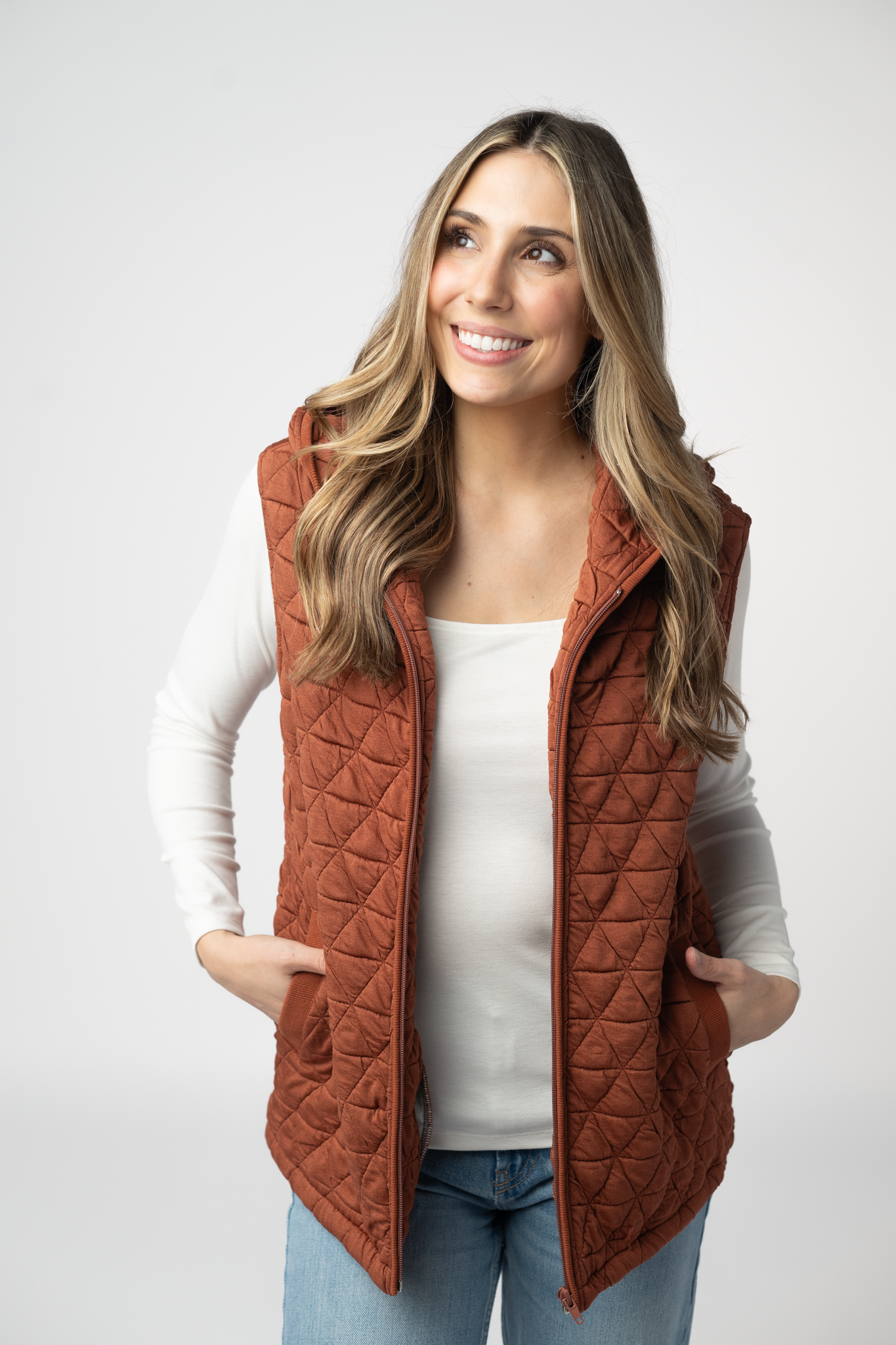 Heather Geometric Hooded Vest - Rust
