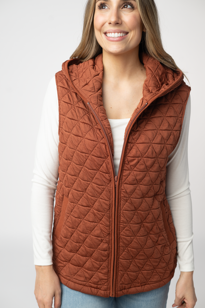 Heather Geometric Hooded Vest - Rust