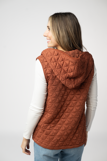 Heather Geometric Hooded Vest - Rust