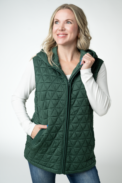 Heather Geometric Hooded Vest - Forest Green
